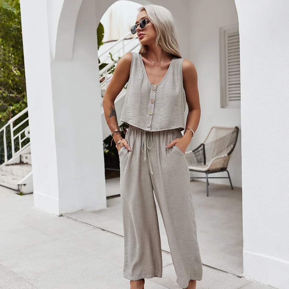 YOUSHINE Women Two Piece Set Clothing Casual Bandage Summer Women Suit Cotton Linen Short Button Vest Tops +Elastic Waist Pants
YOUSHINE Women Two Piece Set Clothing Casual Bandage Summer Women Suit Cotton Linen Short Button Vest Tops +Elastic Waist Pants