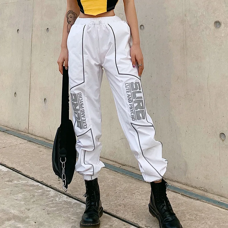 2020 New Arrival Letter Printed Drawstring Harem Womens Jogger Cargo Reflective Pants, Customized
2020 New Arrival Letter Printed Drawstring Harem Womens Jogger Cargo Reflective Pants, Customized