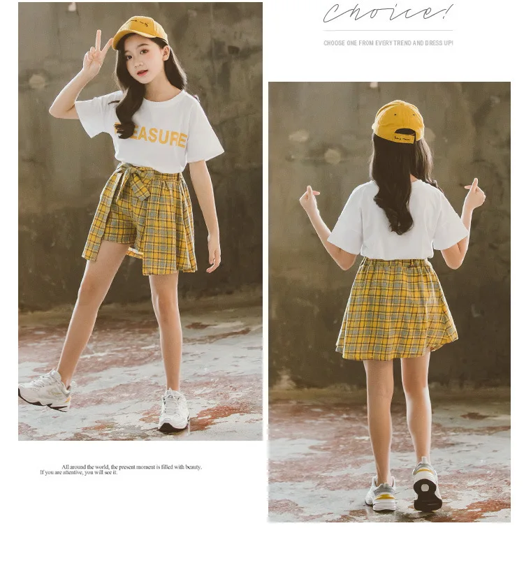 Korean Girl Summer Short-sleeved T-shirt+High Waist Skirt 2PCS Suit Children Clothing Set middle school children culottes
Korean Girl Summer Short-sleeved T-shirt+High Waist Skirt 2PCS Suit Children Clothing Set middle school children culottes
