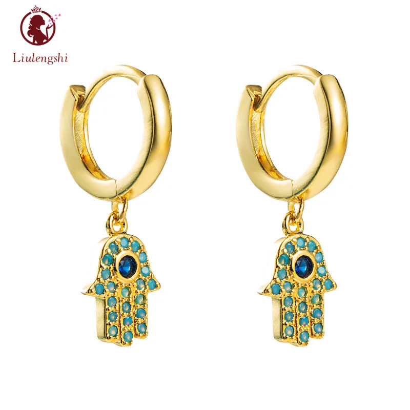 Beautiful New Gold Plated Blue CZ Diamonds Hamsa Hand Drop Earrings Shiny Colorful Cubic Zirconia CZ Evil Eyes Earring
Beautiful New Gold Plated Blue CZ Diamonds Hamsa Hand Drop Earrings Shiny Colorful Cubic Zirconia CZ Evil Eyes Earring