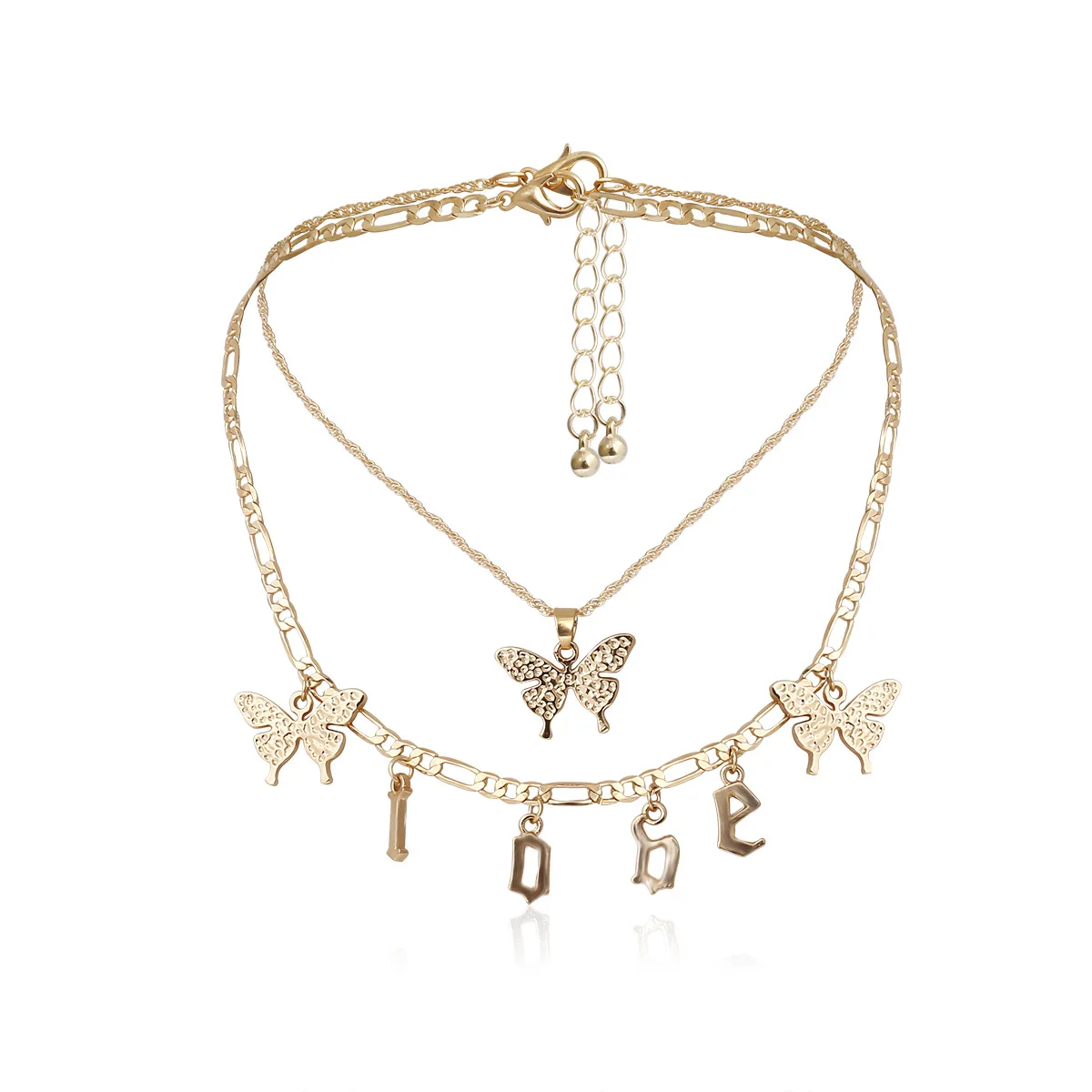 European Holiday Design Double Layered Letter Butterfly Necklace Gold Plated Link Chain Love Butterfly Necklace
European Holiday Design Double Layered Letter Butterfly Necklace Gold Plated Link Chain Love Butterfly Necklace
