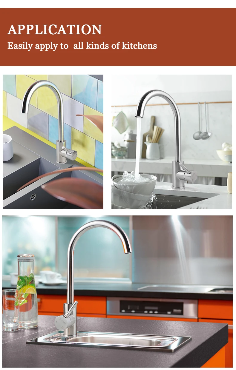 GuangDong Manufacture Deck Mounted SUS 304 Stainless Steel Faucet  Kitchen Sink Tap with Brushed Surface