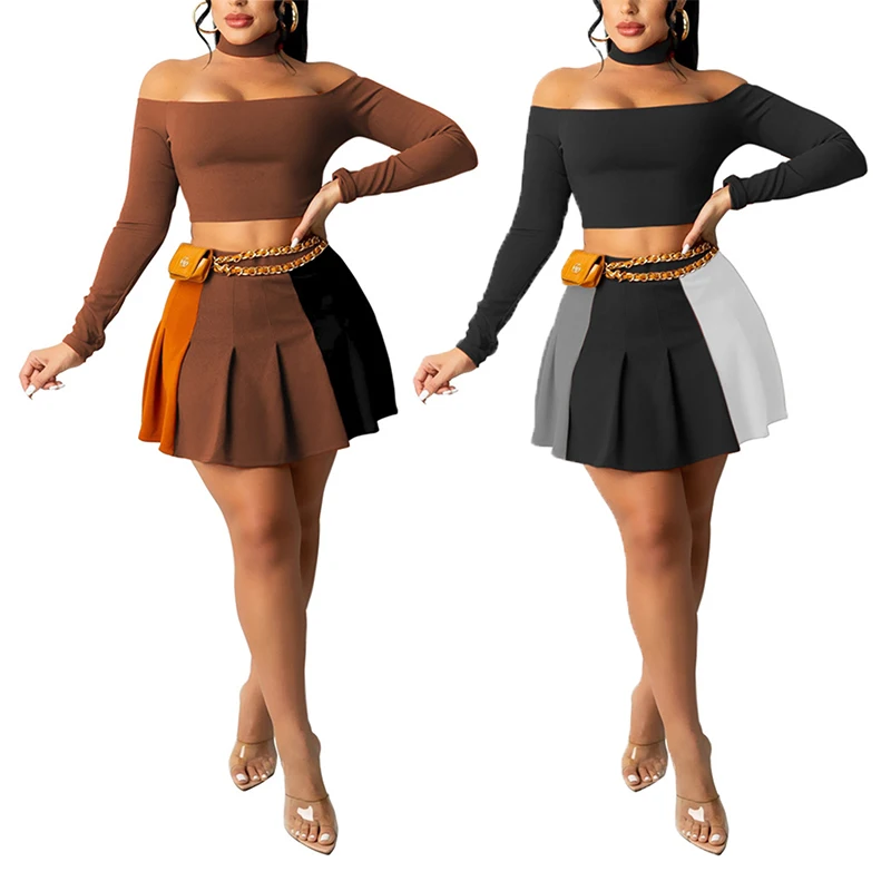 Elegant Clothes For Women Stylish 2021Solid Spliced Color Pleated Tennis Skirt Off Shoulder Crop Top Skirt And Blouse Sets, Black/coffee
Elegant Clothes For Women Stylish 2021Solid Spliced Color Pleated Tennis Skirt Off Shoulder Crop Top Skirt And Blouse Sets, Black/coffee