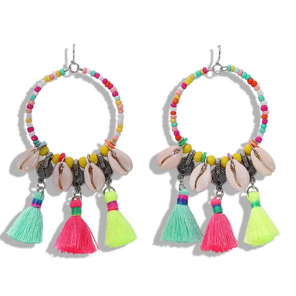 Amazon Hot Sale Boho Ethnic Colorful Circle Seed Bead Hoop Earrings Round Natural Sea Shell Earrings with Tassel
Amazon Hot Sale Boho Ethnic Colorful Circle Seed Bead Hoop Earrings Round Natural Sea Shell Earrings with Tassel