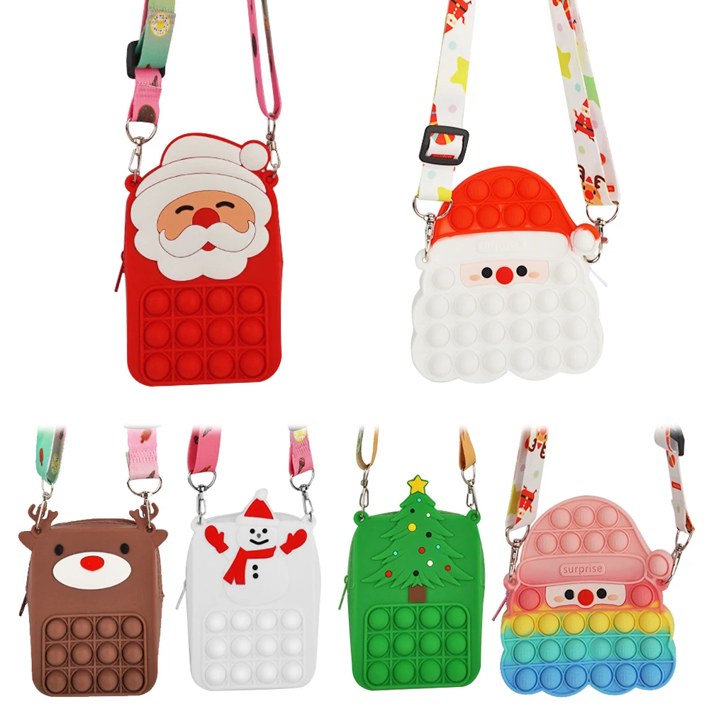mini size Christmas design portable push pop bubble fidget toy coin purse bag with belt, Colorful
mini size Christmas design portable push pop bubble fidget toy coin purse bag with belt, Colorful