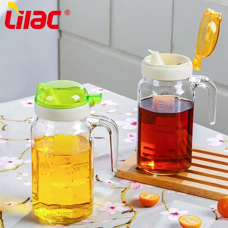 

Lilac BSCI SGS LFGB 600ml 900ml 1000ml large kitchen automatic round glass floral olive oil and vinegar cruet