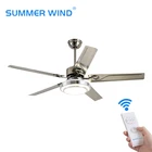52 Inch retro 3-speed remote control decorative wooden ceiling fan with light