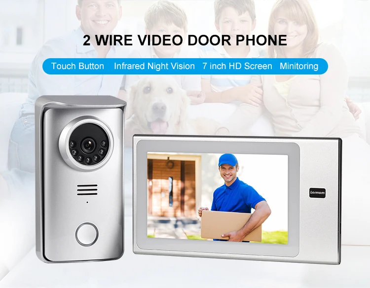 Hot sell safe house 7 inch wireless 2 wire video door intercom system