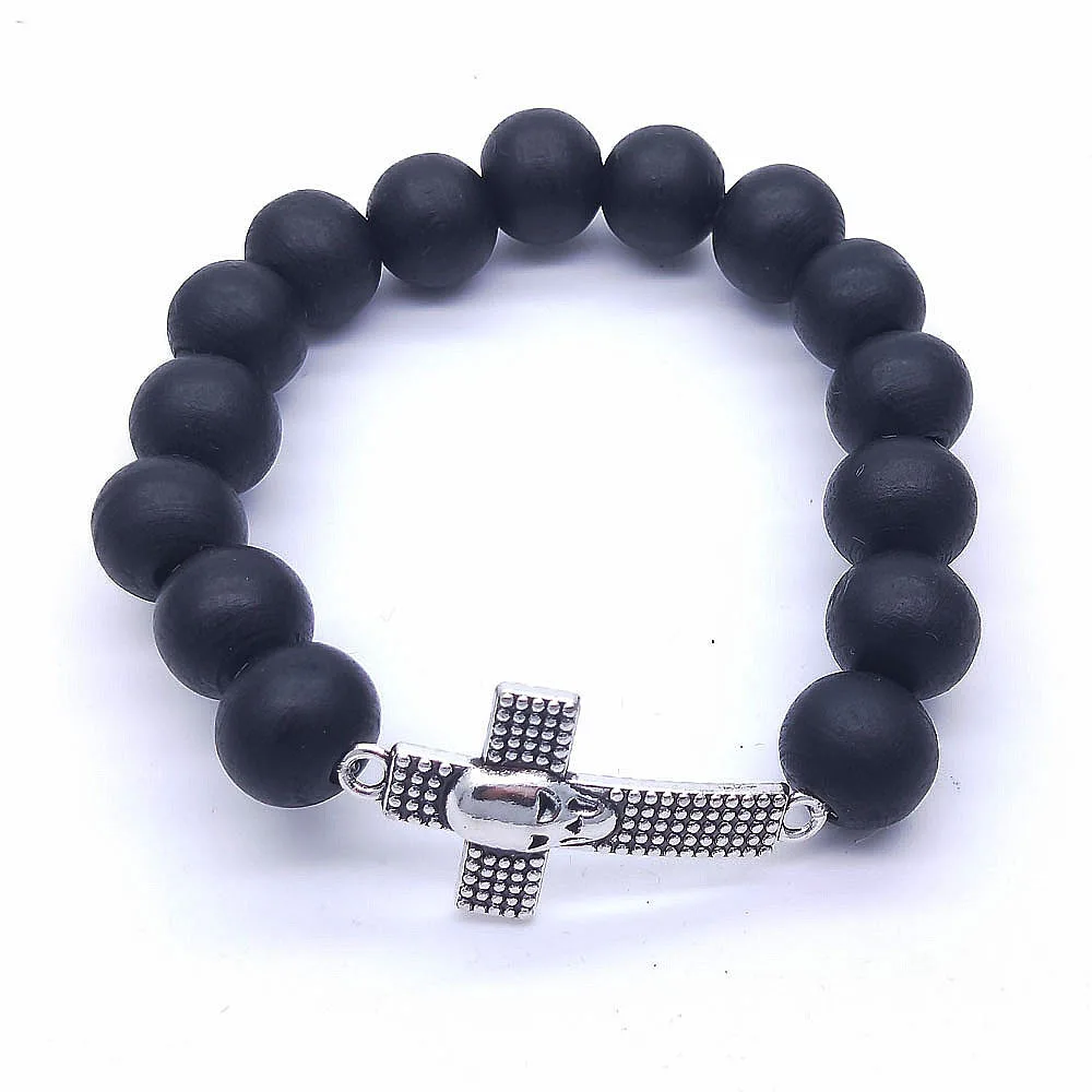 12 mm Black Religious Wooden Crown Skull Head Cross Crucifix Bangles Men Jewelry Beaded Bracelet
12 mm Black Religious Wooden Crown Skull Head Cross Crucifix Bangles Men Jewelry Beaded Bracelet