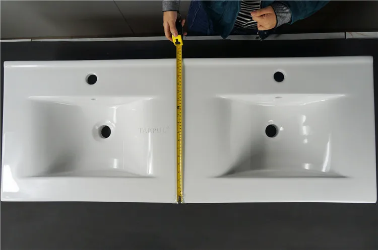 TARPUL B120 Modern Wave Type Bathroom Cabinet Counter Basin Vanity Unit Porcelain Double Basin Sink Rectangular Shape Sanitary factory