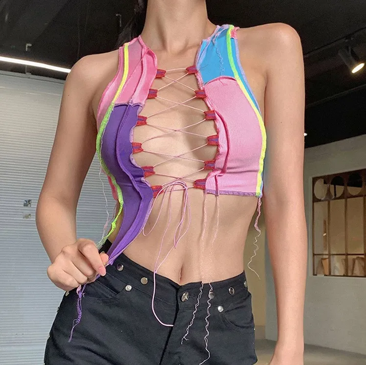 Sexy Color Block Irregular Lace Up Crop Top Tank Tops Women, Pink,purple,orange,blue
Sexy Color Block Irregular Lace Up Crop Top Tank Tops Women, Pink,purple,orange,blue