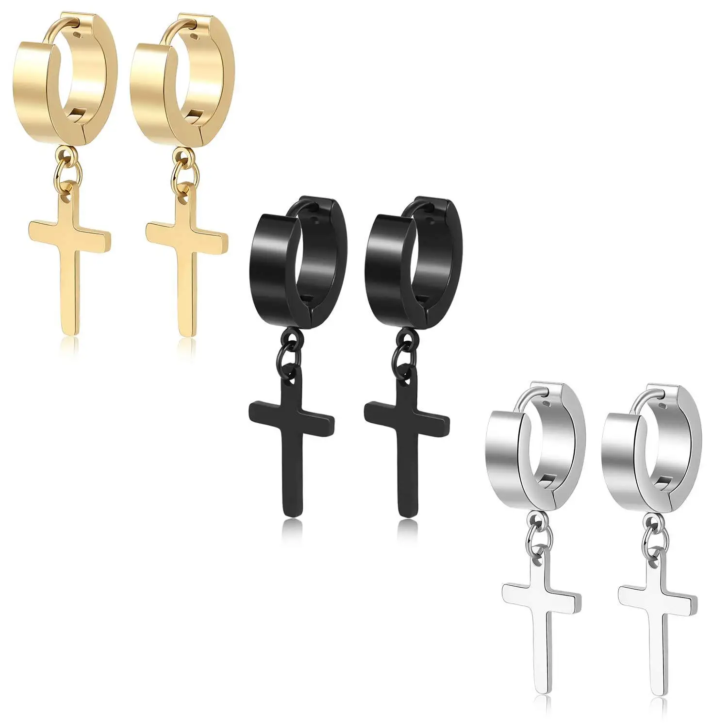 Trendy Chunky Big Black Silver Stainless Steel Hang Hoop Huggie Cross Earring 2021 For Men Boys Drop Dangle Cross Earrings, Gold/silver/black
Trendy Chunky Big Black Silver Stainless Steel Hang Hoop Huggie Cross Earring 2021 For Men Boys Drop Dangle Cross Earrings, Gold/silver/black