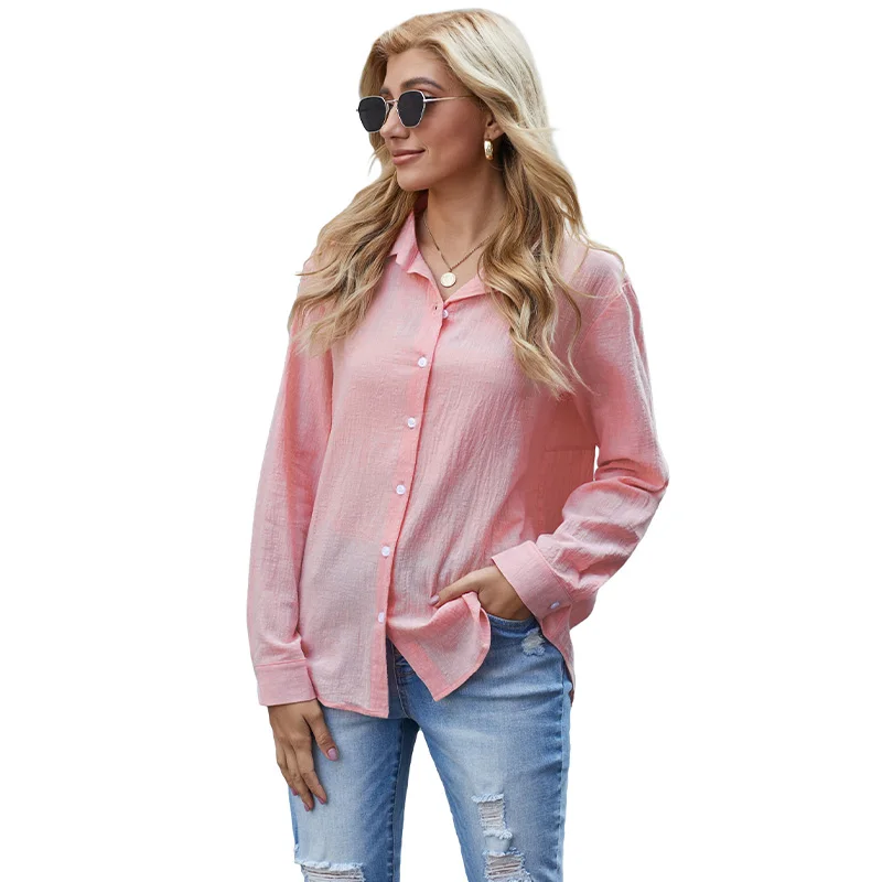 High Quality Hot Selling Textured Solid Color Long Sleeve Basic Casual Shirts For Women
High Quality Hot Selling Textured Solid Color Long Sleeve Basic Casual Shirts For Women