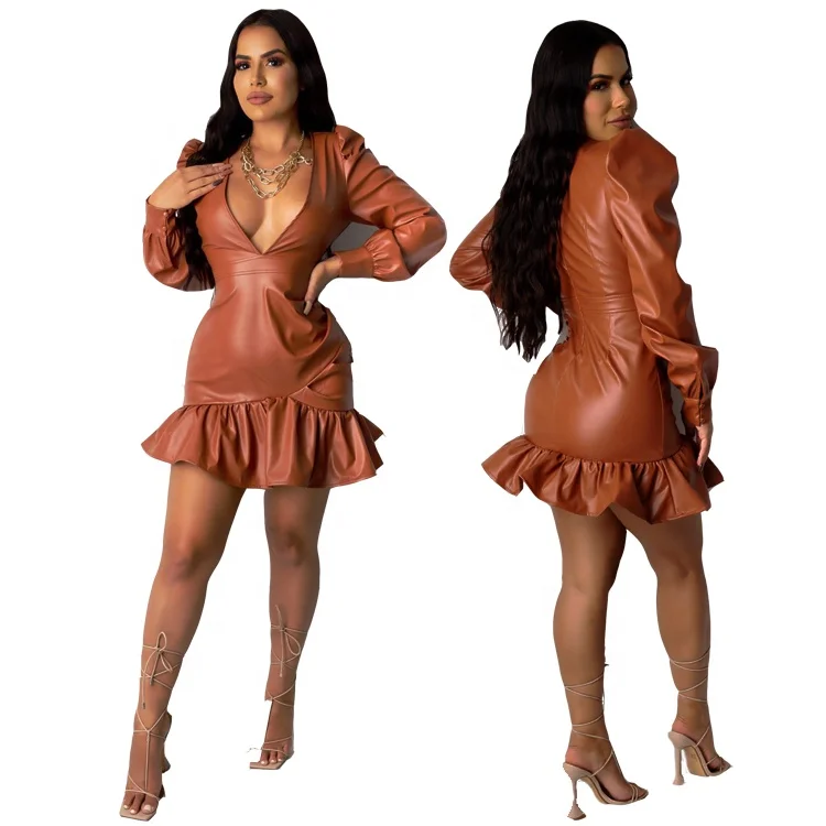 Sexy sling pleated tight pu leather skirt women's dress cheap leather dresses, Orange
Sexy sling pleated tight pu leather skirt women's dress cheap leather dresses, Orange