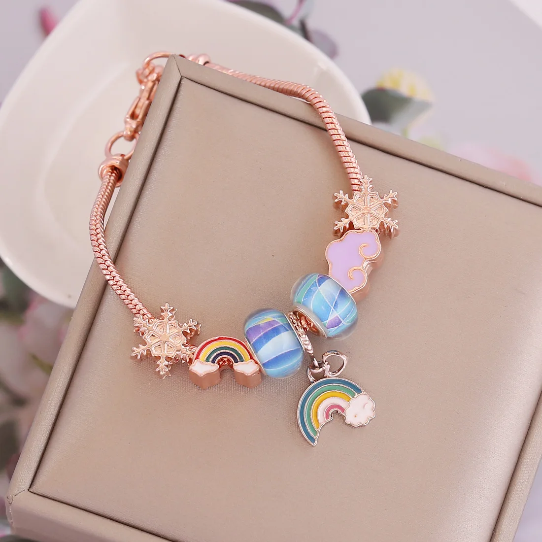 Best Selling Rhinestone Crystal Rainbow Charm Bracelet Rose Gold Plating CZ Zirconia Snowflower Heart Charm Bracelet
Best Selling Rhinestone Crystal Rainbow Charm Bracelet Rose Gold Plating CZ Zirconia Snowflower Heart Charm Bracelet