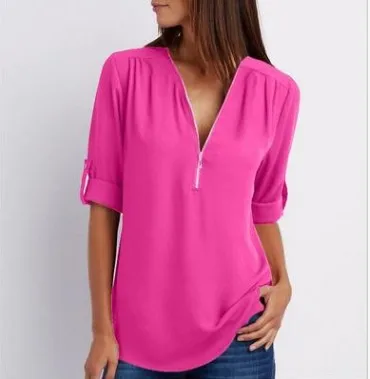 long-sleeved loose chiffon shirt 2021 hot style V-neck zipper plus size women's clothing, As pictures
long-sleeved loose chiffon shirt 2021 hot style V-neck zipper plus size women's clothing, As pictures