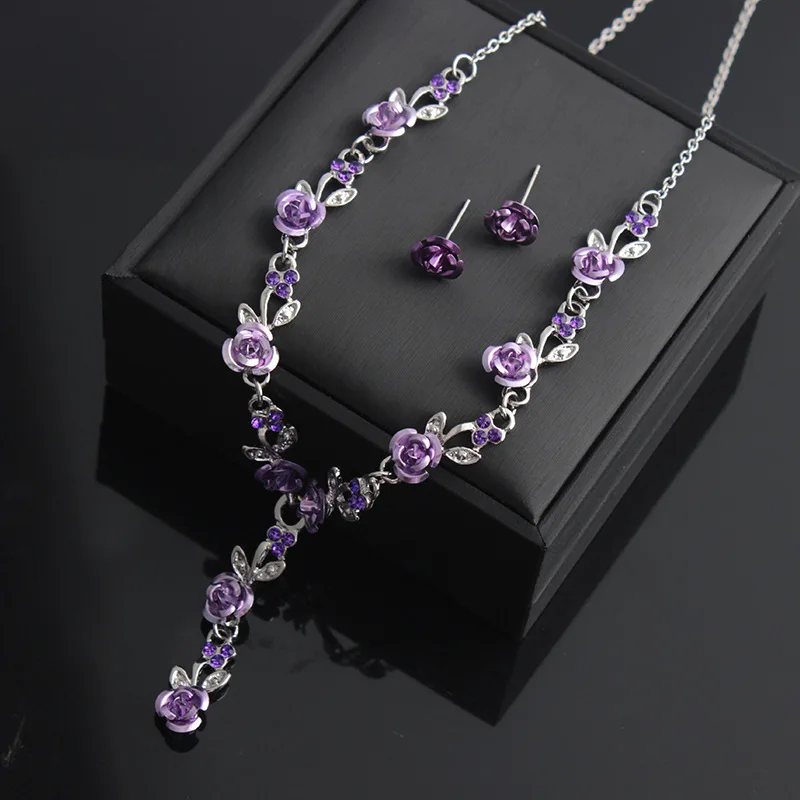 Custom Purple Flower Handcrafts Jewelry Set Gold Plated Flower Chain Necklace Charms Earrings For Women
Custom Purple Flower Handcrafts Jewelry Set Gold Plated Flower Chain Necklace Charms Earrings For Women