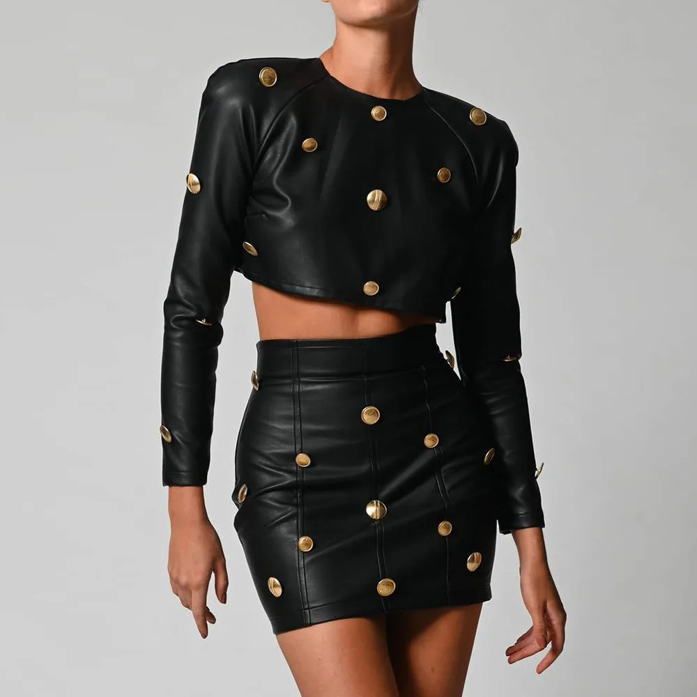 2021 New arrivals women sexy PU leather long sleeve top bra and skirt two piece sets women ladies clothing
2021 New arrivals women sexy PU leather long sleeve top bra and skirt two piece sets women ladies clothing