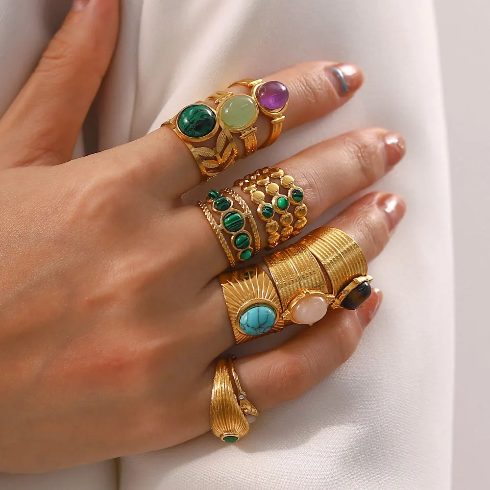 French Vintage Stainless Steel Gem Ring Gold Geometric Round Beads Crystal Open Ring Colorful Natural Stone Adjustable Ring
French Vintage Stainless Steel Gem Ring Gold Geometric Round Beads Crystal Open Ring Colorful Natural Stone Adjustable Ring