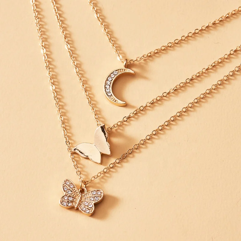 Wholesale Newest Fashion 18k Gold Plated Multi Layer Moon Butterfly Pendant Charm Necklace Crystal Butterfly Necklaces
Wholesale Newest Fashion 18k Gold Plated Multi Layer Moon Butterfly Pendant Charm Necklace Crystal Butterfly Necklaces
