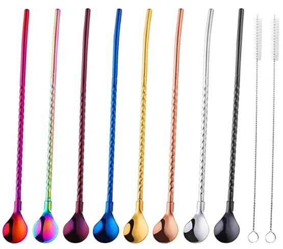 Rainbow Drinking Straws Spoon Stainless Steel Reusable Metal Straws 2 Cleaning Brush Length 8.5 inch, Customized
Rainbow Drinking Straws Spoon Stainless Steel Reusable Metal Straws 2 Cleaning Brush Length 8.5 inch, Customized