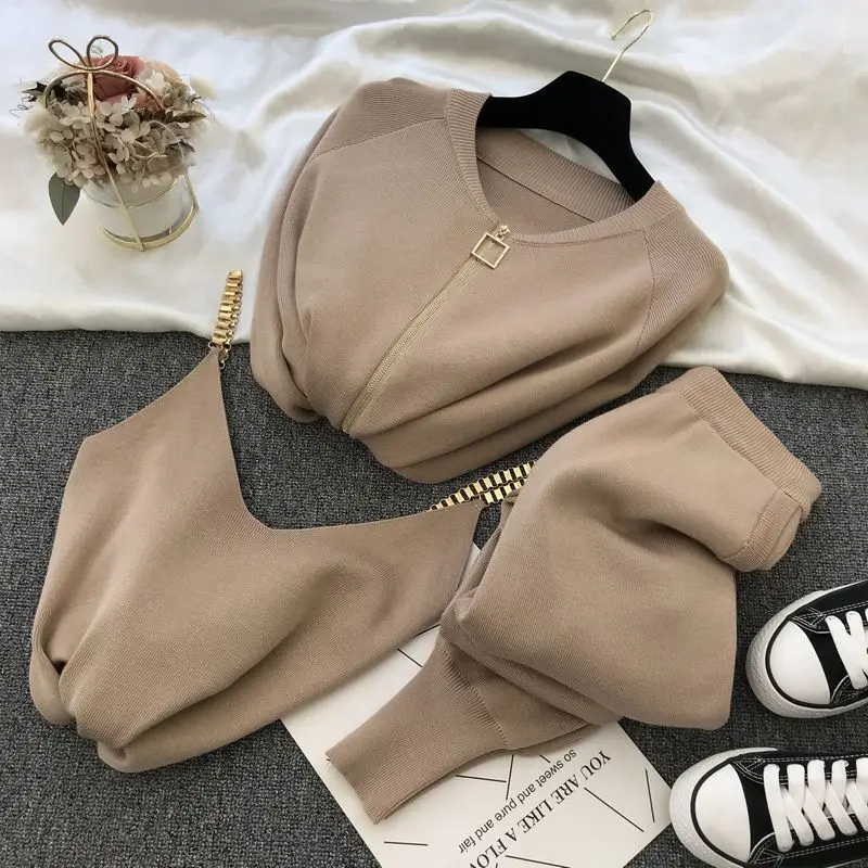 Women 2021 Fall Autumn Winter Knitted Vest Zipper Cardigans Pants 3pcs Sets Tracksuits Outfits
Women 2021 Fall Autumn Winter Knitted Vest Zipper Cardigans Pants 3pcs Sets Tracksuits Outfits