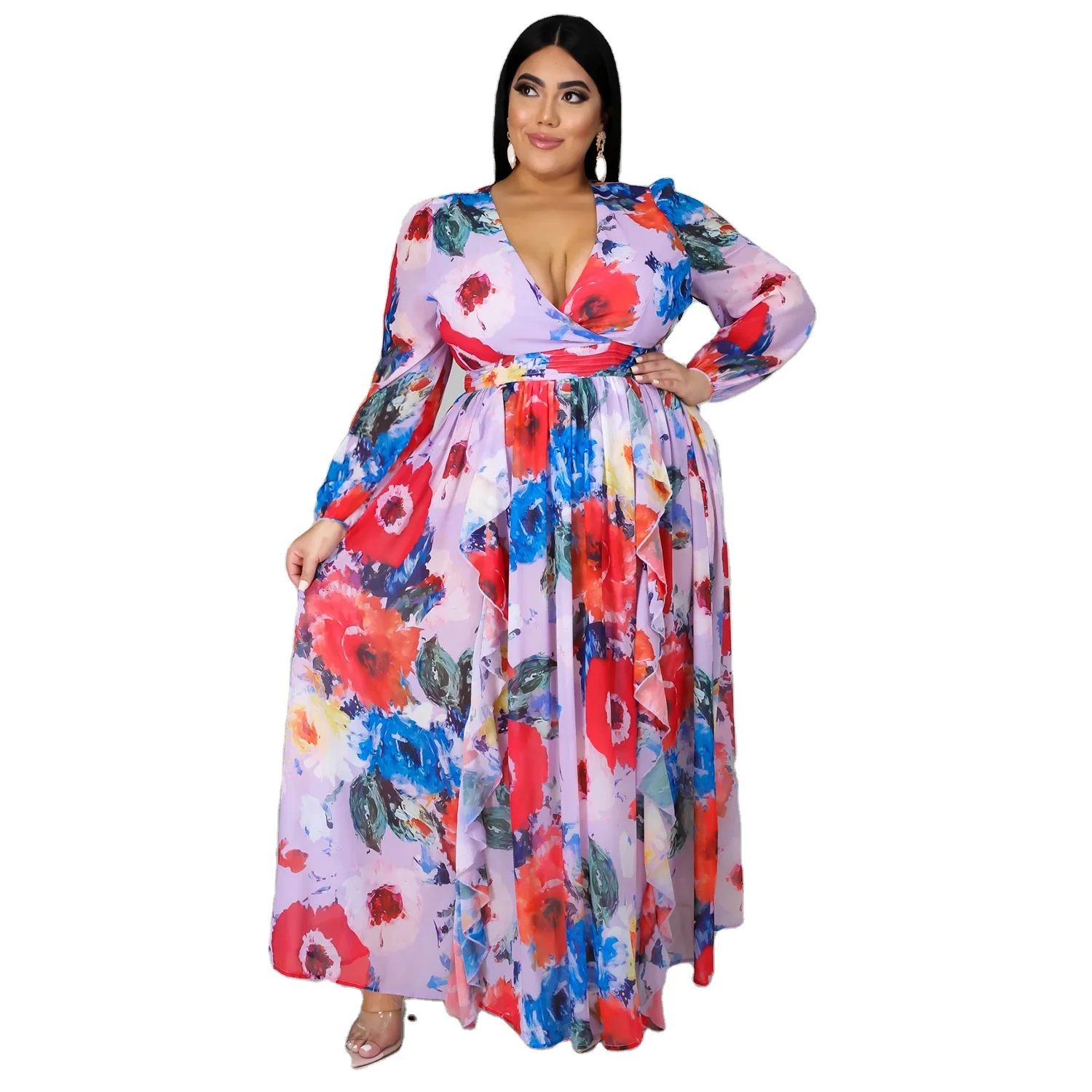 New Arrival digital print v-neck floral long sleeve plus size women clothing casual maxi dresses
New Arrival digital print v-neck floral long sleeve plus size women clothing casual maxi dresses