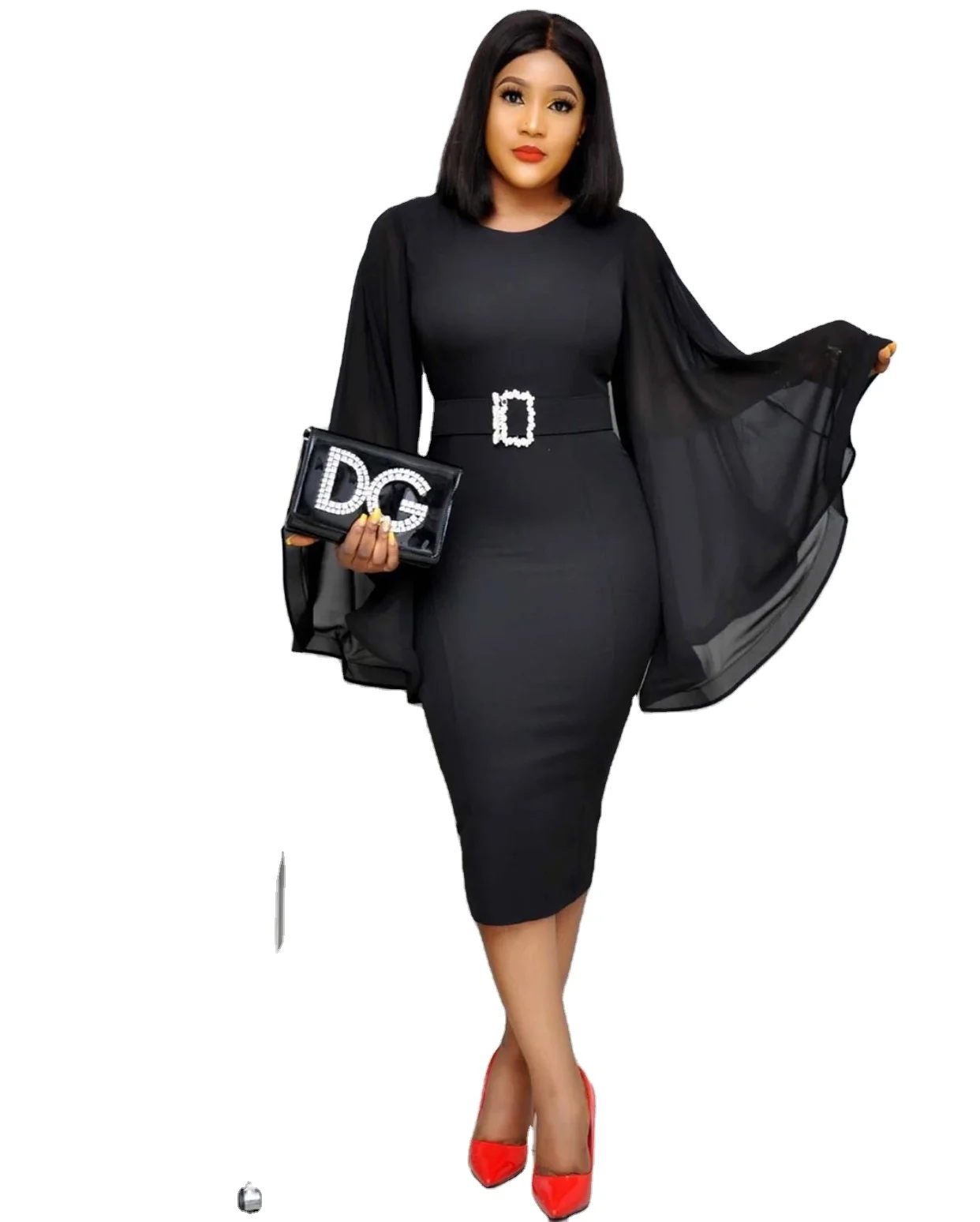 African fashion women's dress slim round neck chiffon loose big sleeves with Diamond big belt office wear
African fashion women's dress slim round neck chiffon loose big sleeves with Diamond big belt office wear