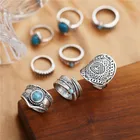 Ring Rings 8 Piece Set Hand Decorated Antique Carved Gemstone Ring