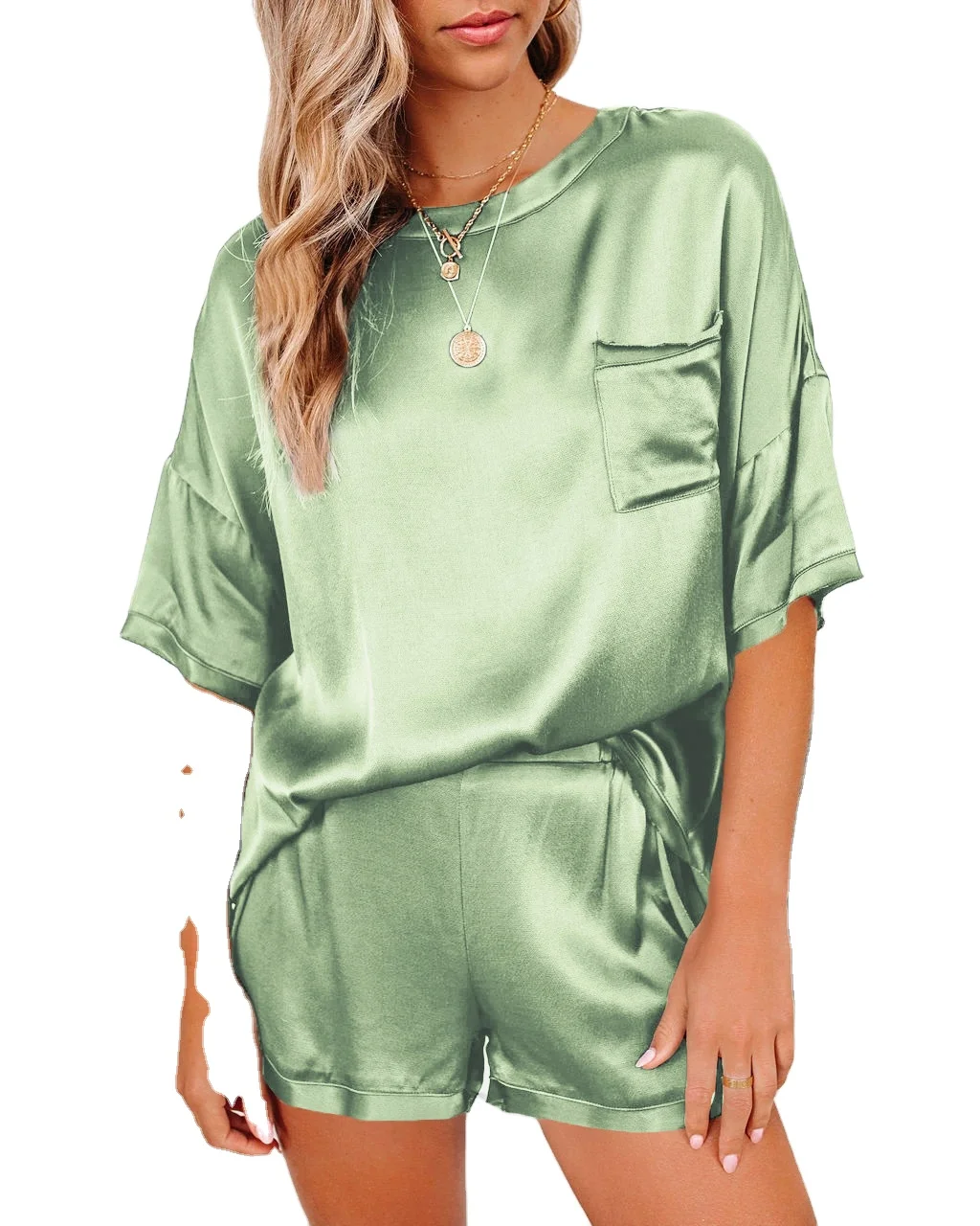 2021 New Arrival Two Piece Set Women's Homewear Solid Satin Irregular Tops And Shorts Pyjamas Women Sleepwear, Customized color
2021 New Arrival Two Piece Set Women's Homewear Solid Satin Irregular Tops And Shorts Pyjamas Women Sleepwear, Customized color