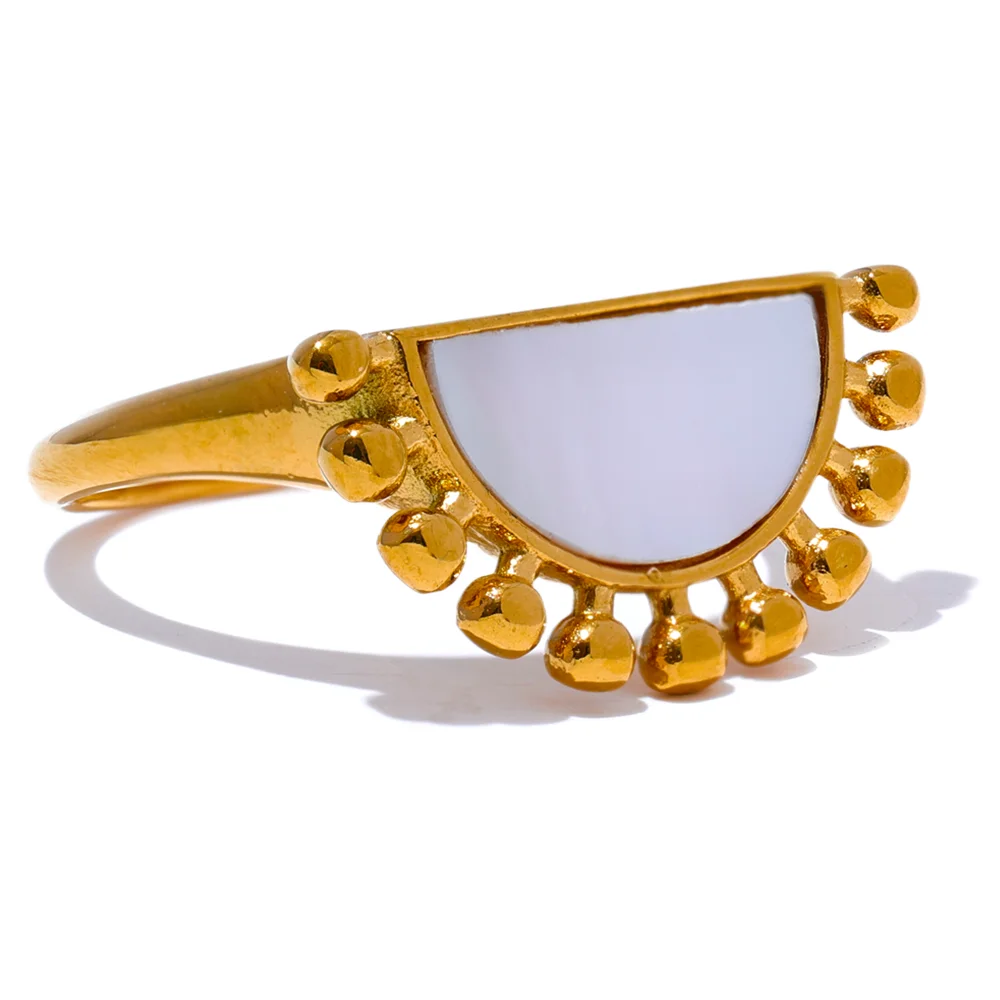 JINYOU 2679 Trendy Stainless Steel Natural Shell Fan Ring for Women Personalized Gold Versatile Finger Jewelry High Quality
JINYOU 2679 Trendy Stainless Steel Natural Shell Fan Ring for Women Personalized Gold Versatile Finger Jewelry High Quality