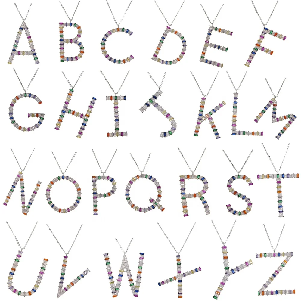 Rainbow colorful baguette cubic zirconia 26 Initial Alphabet Pendant necklace Personalized Name necklaces Gold silver
Rainbow colorful baguette cubic zirconia 26 Initial Alphabet Pendant necklace Personalized Name necklaces Gold silver