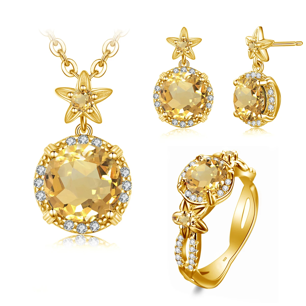 French Noble Classic Jewelry Set Luxury Party Round Citrine Gold Ring Sterling Silver Women Jewellery Sets
French Noble Classic Jewelry Set Luxury Party Round Citrine Gold Ring Sterling Silver Women Jewellery Sets