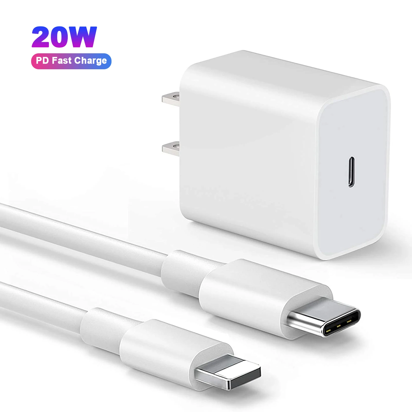 

Wholesale 1m 2m USB C To Lighting Fast Charging PD 18W 20W cable and usb c Wall charger for iPhone cable original type c set, White