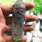 Wholesale natural quartz black tourmaline black hair silk stone points crystal tower