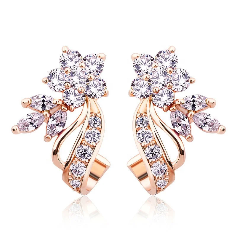 Cubic Zirconia CZ Crystal Earrings Stud Rose Gold Color Flower Jewelry Wholesale for Women Girls Gift
Cubic Zirconia CZ Crystal Earrings Stud Rose Gold Color Flower Jewelry Wholesale for Women Girls Gift