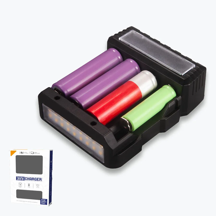 3-in-1 18650 AA AAA battery charger outdoor emergency power supply mobile phone bracket power bank
3-in-1 18650 AA AAA battery charger outdoor emergency power supply mobile phone bracket power bank