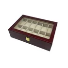12 slots cherry wood display case watch storage box with large glass top