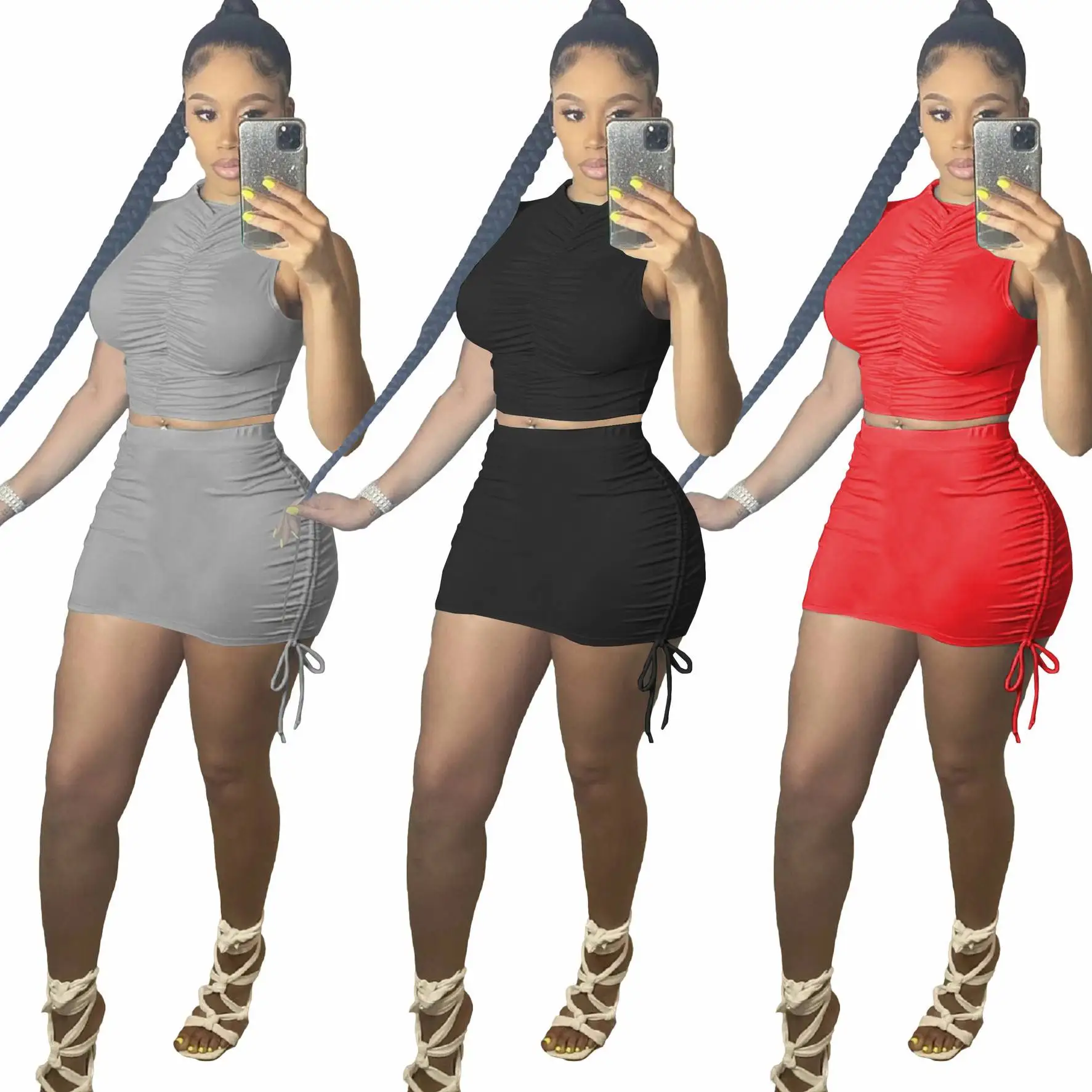 X02719S Two Piece Set Women Summer Clothes Crop Top and Mini Skirts Suits Sexy Club Birthday Outfits Matching Dress Sets, Gray/red/black
X02719S Two Piece Set Women Summer Clothes Crop Top and Mini Skirts Suits Sexy Club Birthday Outfits Matching Dress Sets, Gray/red/black