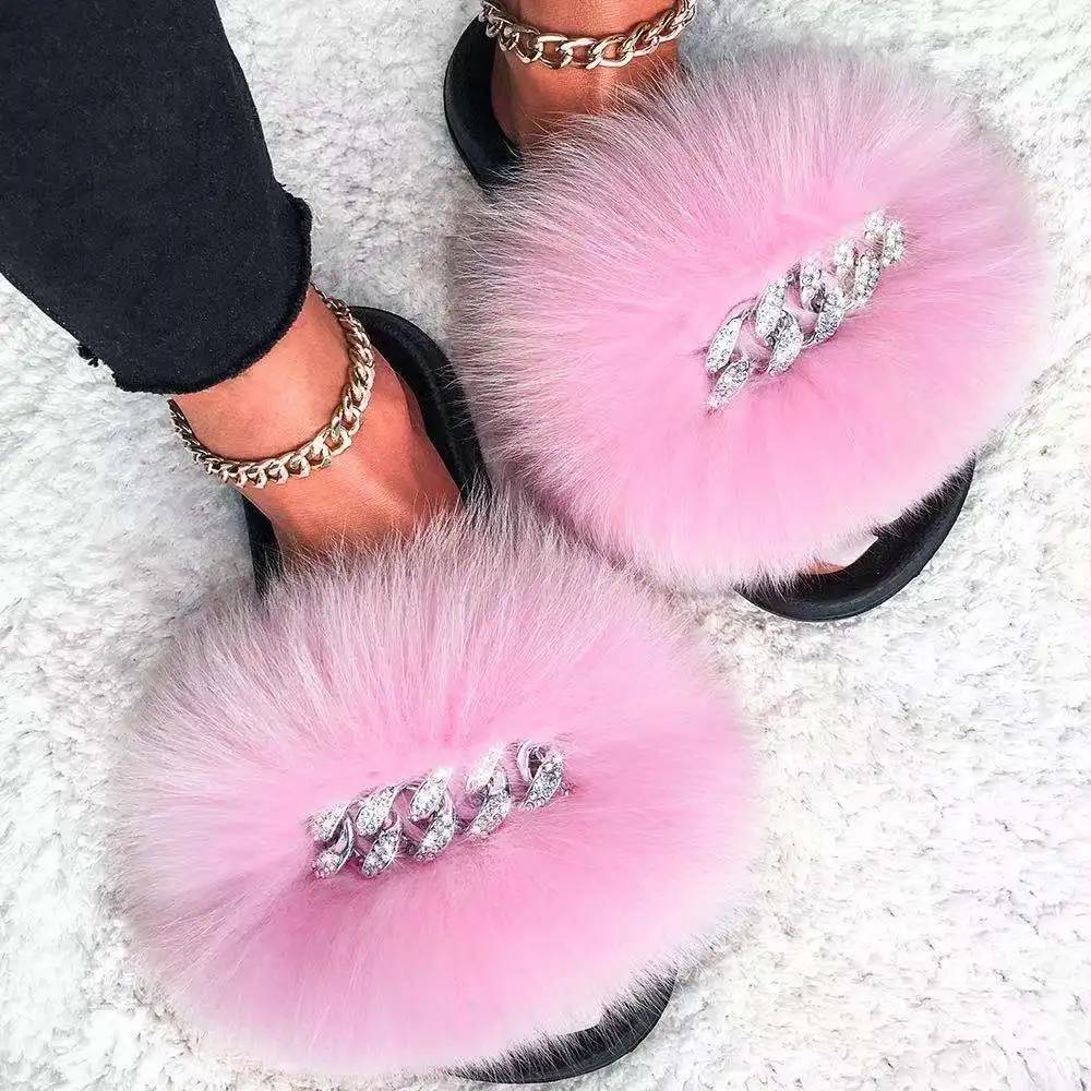 Real Fox Fur Slippers Fluffy Flip Flops Shiny Chain Plush Slippers Furry Fur Slides Home Beach Flat Sandals Women Fashion Shoes, Customized color
Real Fox Fur Slippers Fluffy Flip Flops Shiny Chain Plush Slippers Furry Fur Slides Home Beach Flat Sandals Women Fashion Shoes, Customized color