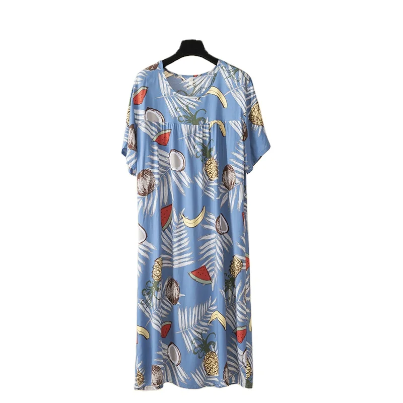 Short-sleeved rayon long dress Women's summer thin plus size pajamas Cotton silk nightdress
Short-sleeved rayon long dress Women's summer thin plus size pajamas Cotton silk nightdress