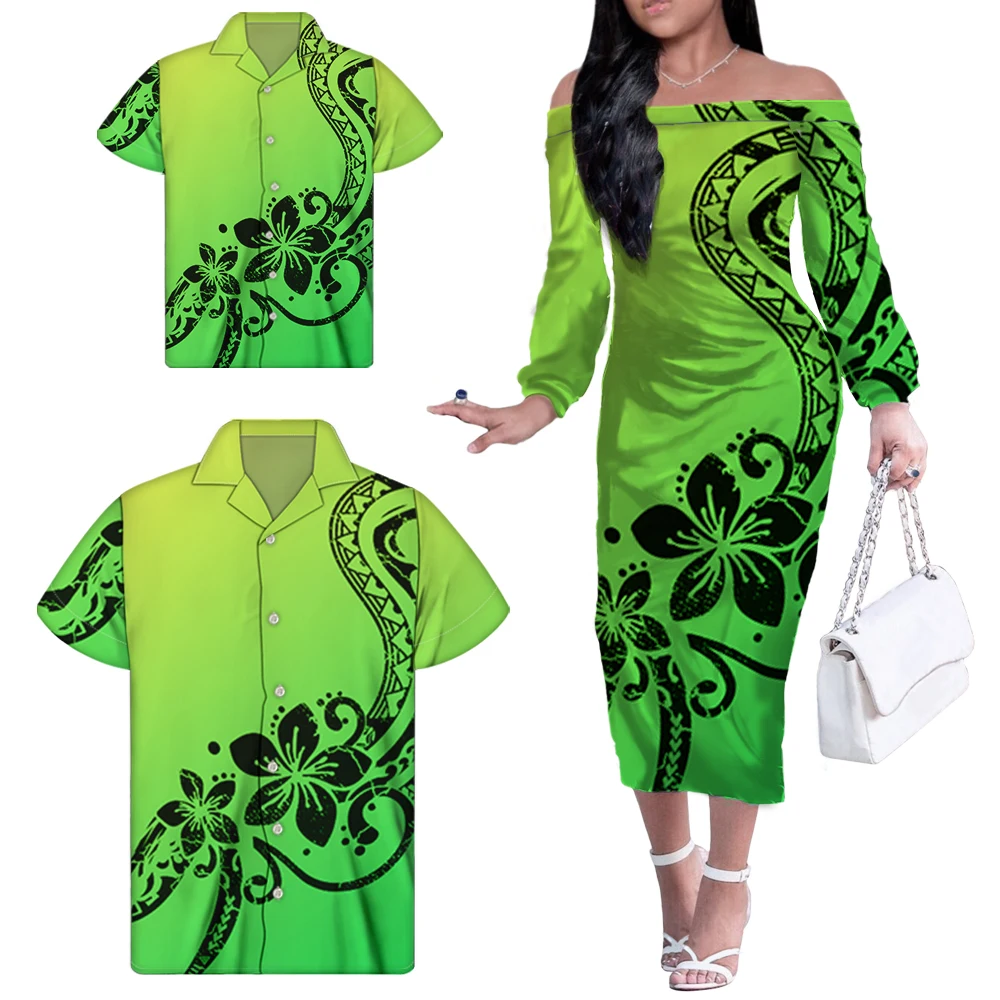 Custom Dress Matching Men Shirt And Kids Shirt Green Polynesian Tribal Floral Off Shoulder Dress Plus Size Women Casual Dresses, Customized color
Custom Dress Matching Men Shirt And Kids Shirt Green Polynesian Tribal Floral Off Shoulder Dress Plus Size Women Casual Dresses, Customized color