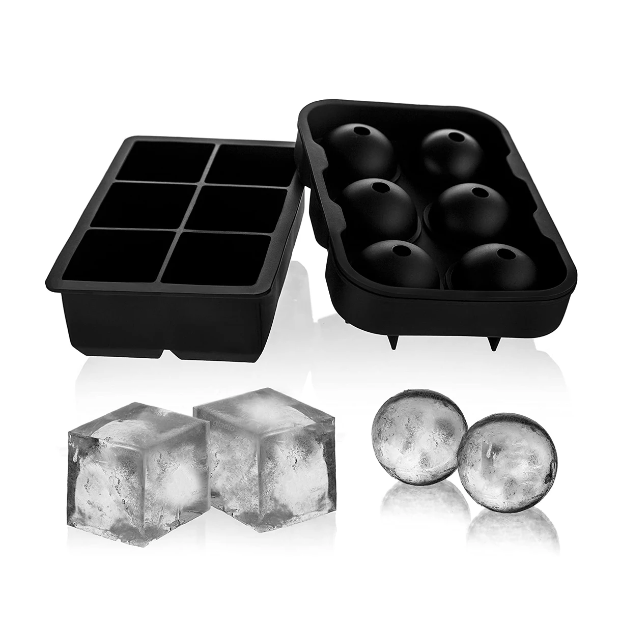 Reusable Set of 2 Ice Cube Trays Large Square Ice Cube Silicone Sphere Whiskey Ice Ball Maker Mold, Black
Reusable Set of 2 Ice Cube Trays Large Square Ice Cube Silicone Sphere Whiskey Ice Ball Maker Mold, Black