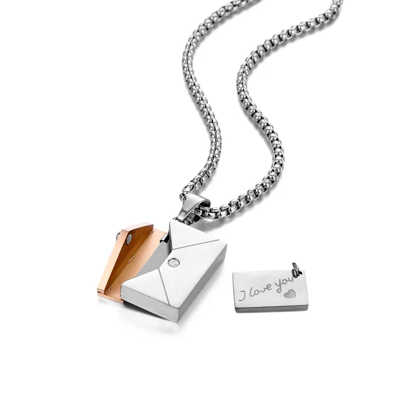 Custom DIY metal card envelope necklace stainless steel letter envelope pendant necklaces for men women
Custom DIY metal card envelope necklace stainless steel letter envelope pendant necklaces for men women