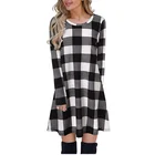 High Quality Plaid The big pendulum Dress Long Sleeve Round Neck Tunic Mini Dress For Women Lady Cheap dresses