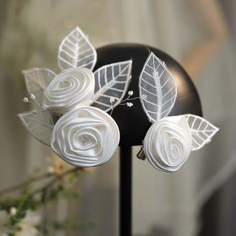 Wedding photography hair accessories bridal headdress elegant handmade satin fabric white rose flower pair clip
Wedding photography hair accessories bridal headdress elegant handmade satin fabric white rose flower pair clip