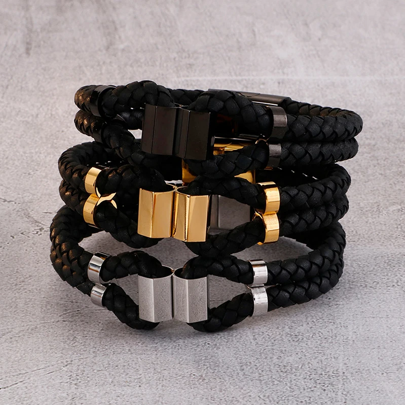 New Charm Gold Silver Plated Cattlehide Men Jewelry Fashion Rope Design Bangle Stainless Steel Woven Leather Bracelet, Gold/black/silver
New Charm Gold Silver Plated Cattlehide Men Jewelry Fashion Rope Design Bangle Stainless Steel Woven Leather Bracelet, Gold/black/silver