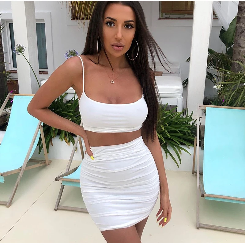 Hot Spaghetti Strap Crop Top Mini Ruched 2 Piece Women Short Mesh Bodycon Skirt, Customized
Hot Spaghetti Strap Crop Top Mini Ruched 2 Piece Women Short Mesh Bodycon Skirt, Customized