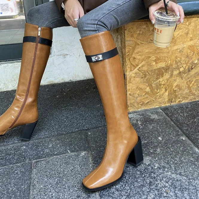 Solid Big Size 42 Chunky Heel Ankle Strap Knee-high Women Boots Square Toe Side Zipper Long Booties For Ladies, Black,brown
Solid Big Size 42 Chunky Heel Ankle Strap Knee-high Women Boots Square Toe Side Zipper Long Booties For Ladies, Black,brown