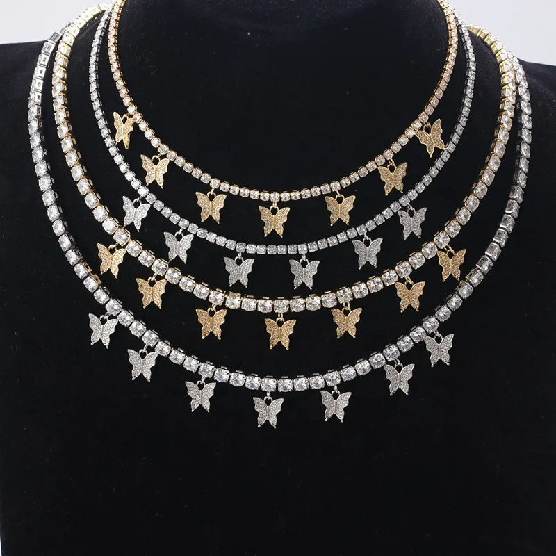 Iced Out Cubic Zirconia Diamond 18K Gold Plated Jewelry Tennis Chain Charms Butterfly Necklaces
Iced Out Cubic Zirconia Diamond 18K Gold Plated Jewelry Tennis Chain Charms Butterfly Necklaces